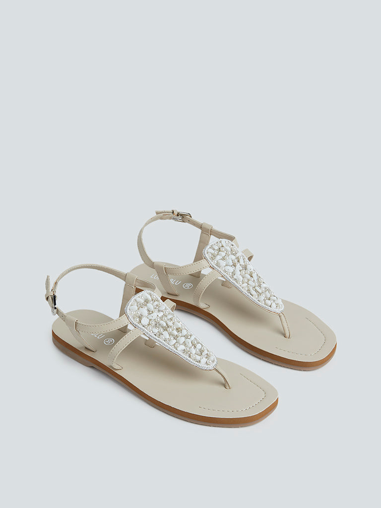 LUNA BLU Beige Embellished Sandals